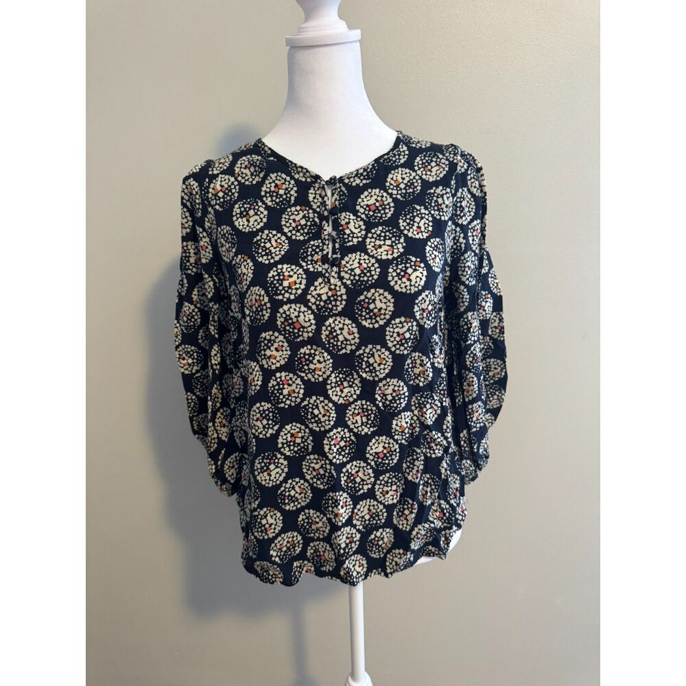 Maeve Navy Confetti Print Puff Sleeve Blouse Size 6